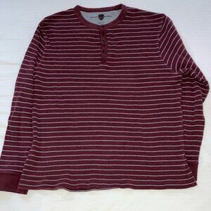 Mens size large waffle fabric Burgundy gray Striped Henley Shirt Indian cotton